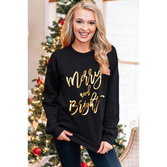 Azura Exchange  Black  Merry & Bright Letter Print Pullover Sweatshirt - Picture 10 of 10